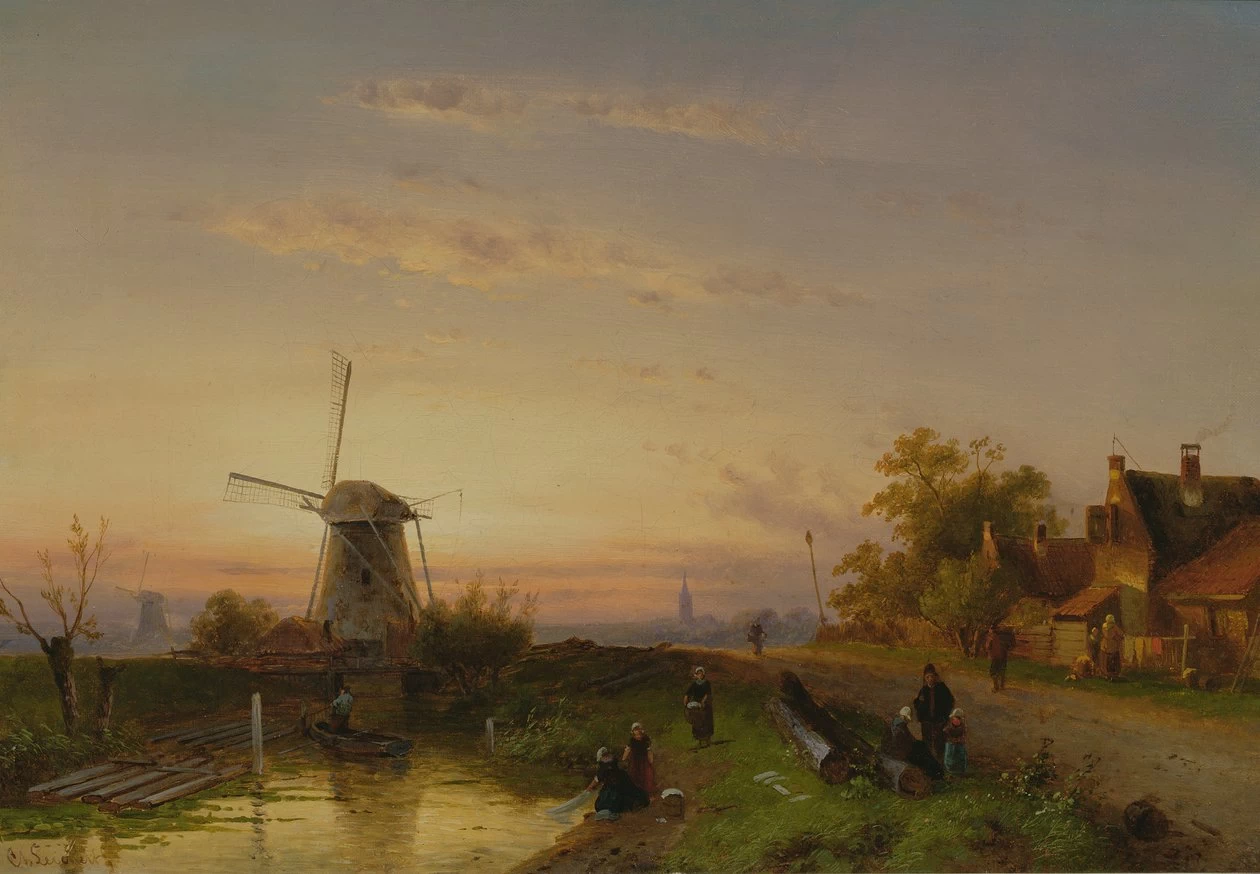 Charles Leickert - Mulino a vento al tramonto